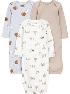 Simple Joys by Carter's Neutral 3-pack Neutral Cotton Sleeper Gown, Milk and Cookie, NB
