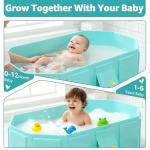 Collapsible Baby Bathtub, Toddler Bathtub with a Drain Plug, Folded for Storage Without Assembly, Suitable for Newborns to Toddlers, Portable Bathtub for Outdoor Travel, Green