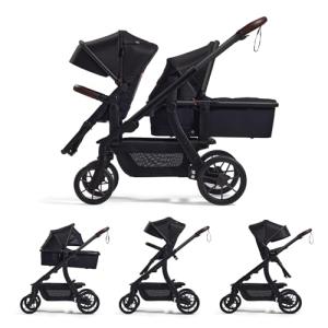 Momcozy ChangeGo Baby Stroller, Convertible Single-to-Double-to-Wagon Stroller with 23 Configurations, Carry-cot and Seat Included, Large PU Wheels, All-Wheel Suspension ＆ Extendable UPF50+ Canopy