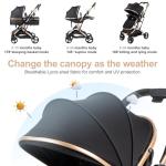PEARLOVE 2 in 1 Baby Stroller Newborn Foldable Pushchair Folding High Landscape Infant Carriage,Toddler Pushchair Black Baby Stroller