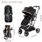 PEARLOVE 2 in 1 Baby Stroller Newborn Foldable Pushchair Folding High Landscape Infant Carriage,Toddler Pushchair Black Baby Stroller