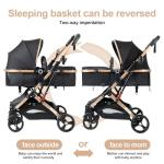 PEARLOVE 2 in 1 Baby Stroller Newborn Foldable Pushchair Folding High Landscape Infant Carriage,Toddler Pushchair Black Baby Stroller