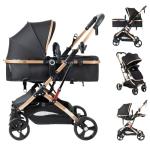 PEARLOVE 2 in 1 Baby Stroller Newborn Foldable Pushchair Folding High Landscape Infant Carriage,Toddler Pushchair Black Baby Stroller