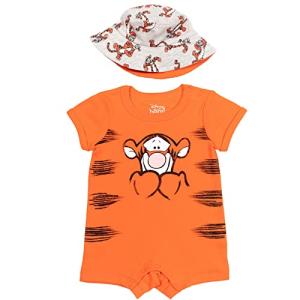 Disney Winnie the Pooh Tigger Infant Baby Boys Romper and Bucket Sun Hat Orange 12 Months