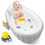 PandaEar Inflatable Baby Bathtub with Air Pump, Non-Slip Soft Cushion Bathing Tub for Toddlers & Infants (0-36 Months), Collapsible Travel-Friendly Blow Up Pool with Side Pocket & Backrest (Gray)