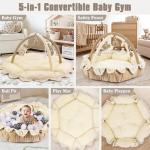 5-in-1 Plush Baby Play Gym, Activity Mat with Convertible Gym, Baby Gym 6 Sensory Toys, Play Center for Newborn to Toddler, Cream