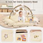 5-in-1 Plush Baby Play Gym, Activity Mat with Convertible Gym, Baby Gym 6 Sensory Toys, Play Center for Newborn to Toddler, Cream