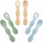 PandaEar 6 Pack Silicone Baby Spoons for Baby Led Weaning, First Stage Baby Toddler Self Feeding Utensils 6+ Months (Blue Green Beige)