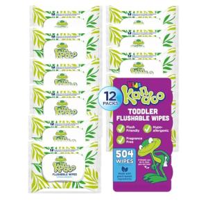 Flushable Wipes for Baby and Kids by Kandoo, Sensitive and Unscented Formula, Hypoallergenic Potty Training Wet Cleansing Cloths, 42 Count, Pack of 12