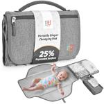 PZU Portable Diaper Changing Pad - Changing Pad Portable with Wipes Pocket, Waterproof Diaper Changing Mat, Portable Changing Pad for Baby, Newborn Gift（Grey）