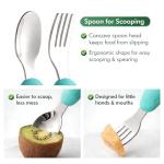 YIVEKO Baby Fork and Spoon Set with Carry Case Baby Training Utensils Self Feeding Toddler Silverware Silicone and Stainless Steel Kids and Toddler Utensil Set-Dinosaur