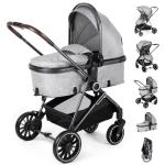 2-in-1 Baby Stroller with Bassinet Mode - Folding Infant Newborn Pram with Reversible Seat - for 0-36 Months Toddler Grey