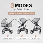 2-in-1 Baby Stroller with Bassinet Mode - Folding Infant Newborn Pram with Reversible Seat - for 0-36 Months Toddler Grey