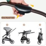 2-in-1 Baby Stroller with Bassinet Mode - Folding Infant Newborn Pram with Reversible Seat - for 0-36 Months Toddler Grey