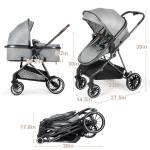 2-in-1 Baby Stroller with Bassinet Mode - Folding Infant Newborn Pram with Reversible Seat - for 0-36 Months Toddler Grey