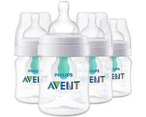 Philips Avent Anti-Colic Bottle with AirFree Vent, 4oz, with Flow 1 Nipples, 0m+, 4pk, Clear, SCY701/04