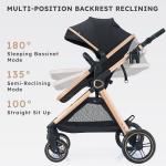 Accombe 2 in 1 Baby Stroller, Convertible Bassinet Pushchair for Infants and Newborns 0-36 Months