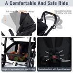 Baby Stroller, 2-in-1 Reversible Toddler Seat with Lie-Flat Mode, Foldable Infant Stroller with Canopy, One Button Brake, Adjustable Handle, Newborn Pushchair (Black B)