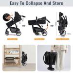 Baby Stroller, 2-in-1 Reversible Toddler Seat with Lie-Flat Mode, Foldable Infant Stroller with Canopy, One Button Brake, Adjustable Handle, Newborn Pushchair (Black B)
