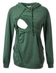 GINKANA Maternity Nursing Hoodie Breastfeeding Long Sleeves Shirt for Women,Green,L