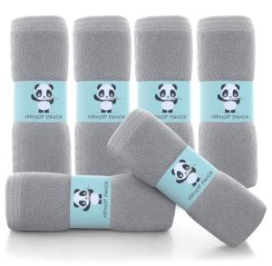HIPHOP PANDA Baby Washcloths, Rayon Made from Bamboo - 2 Layer Ultra Soft Absorbent Newborn Bath Face Towel - Reusable Baby Wipes for Delicate Skin - Grey, 6 Pack