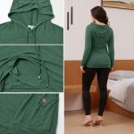 GINKANA Maternity Nursing Hoodie Breastfeeding Long Sleeves Shirt for Women,Green,L