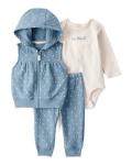 Carter's Baby Girls' 3 Piece Vest Little Jacket Set (Quilted Blue/Ivory, 3 Months)