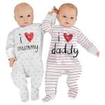 AOMOMO Unisex- Baby Clothes Twins Bodysuits I Love Daddy Mummy Romper Set, Newborn Cotton Footed Pajamas (White, Newborn)