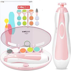 FANSIDI Baby Nail File Electric Nail Trimmer Safe Baby Nail Clippers Manicure Set with 10 Grinding Heads 8 Sandpapers, Trim Polish Groom for Newborn Infant Toddler or Adult Toes Fingernails Care, Pink