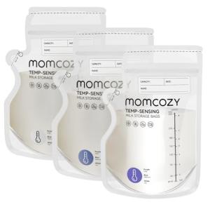 Momcozy Easy Pour Breastmilk Storage Bag, 8Oz, Temp-Sensing Color Change, 120 Count Milk Bag with Self Standing for Breastfeeding, No Leak Presterilized for Freezer, Recyclable & BPA Free