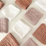 Sunny zzzZZ Baby Muslin Washcloths -100% Cotton Muslin Soft Absorbent Large Baby Bath Wash Cloths for Newborns Kids Girls and Boys -12 Pack, 12x12 Inches - White+Light Bean Paste Series