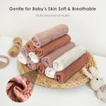 Sunny zzzZZ Baby Muslin Washcloths -100% Cotton Muslin Soft Absorbent Large Baby Bath Wash Cloths for Newborns Kids Girls and Boys -12 Pack, 12x12 Inches - White+Light Bean Paste Series