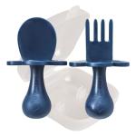 Grabease Baby Feeding Utensils Set - Infant and Baby Fork and Spoon for Ages 1-11 Months, BPAs and Phthalate-Free Cutlery, Plastic, 1 Set, Navy