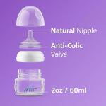 Philips Avent Natural Baby Bottles, with First Flow Nipple, 2OZ/60ML, 2 Pack, SCF019/25