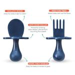 Grabease Baby Feeding Utensils Set - Infant and Baby Fork and Spoon for Ages 1-11 Months, BPAs and Phthalate-Free Cutlery, Plastic, 1 Set, Navy
