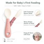 4-Pack Silicone Baby Spoons, Seposeve Soft Gum-Friendly First Feeding Spoons for Babies, Baby Feeding Utensils Essentials, Easy-Grip Handle, BPA Free, Dishwasher Safe, 2 Pink 2 Purple