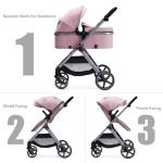 Lortsybab 2 in 1 Baby Stroller, Newborn Infant Toddler Convertible Pram Stroller for 0-36 Months Old Babies (Pink)