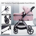 Lortsybab 2 in 1 Baby Stroller, Newborn Infant Toddler Convertible Pram Stroller for 0-36 Months Old Babies (Pink)