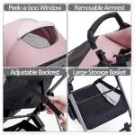 Lortsybab 2 in 1 Baby Stroller, Newborn Infant Toddler Convertible Pram Stroller for 0-36 Months Old Babies (Pink)