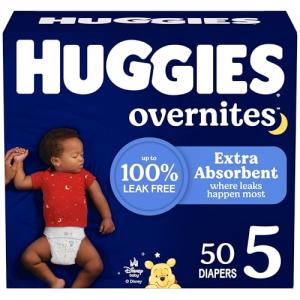 Huggies Overnites Size 5 Overnight Diapers (27+ lbs), 50 Ct, Packaging May Vary
