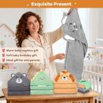 CandyHome 12 PCS Baby Bath Towels Set for Infants Toddlers, 4 PCS Animal Hooded Baby Towels & 8 PCS Washcloths Set, Ultra Absorbent Cute Soft Newborn Bath Essentials Gifts for Boys & Girls