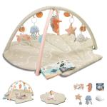 Baby Play Mat, Oversize Shell Tummy Time Mat with 6 Detachable Baby Activity Toys, Baby Gyms & Playmats for Babies 0-6 Months, Baby Essentials Mat for Floor Newborn Baby Shower Gifts (Beige)