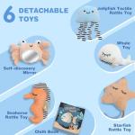 Baby Play Mat, Oversize Shell Tummy Time Mat with 6 Detachable Baby Activity Toys, Baby Gyms & Playmats for Babies 0-6 Months, Baby Essentials Mat for Floor Newborn Baby Shower Gifts (Beige)