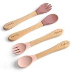 Ginbear Silicone Baby Spoons and Forks Self-feeding 12-18 Months, Soft-Tip Baby Flatware Sets for Girl, Toddler Feeding Utensils for Child, 4 Piece Set (Mauve/Pink)