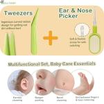 Soltdsp 5-in-1 Baby Nail Kit with Storage Case, Cactus Theme Design Including Baby Nail Clippers, Nail Scissors, Nail File, Tweezers & Nose Picker, Newborn Essentials Must Haves for Baby Shower(Green)