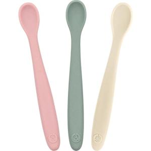WeeSprout Silicone Baby Spoons - First Stage Infant Feeding Utensils With Soft-Tip, Bendable Kitchenware for Parent & Self-Feeding, Ultra-Durable, Dishwasher Safe, Travel Case, Set of 3