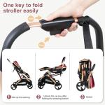 PEARLOVE 2 in 1 Convertible Baby Stroller Newborn Foldable Pushchair with Adjustable Canopy Folding High Landscape Infant Carriage, Anti-Shock Toddler Pushchair