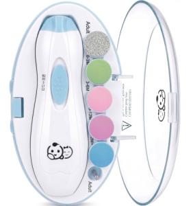 Royal Angels Upgraded 6 in 1 Baby Nail Trimmer with Labeled Case, 4 Colored Pads for Newborns to Toddlers, Whisper Quiet Electric Nail File with LED Light, Safe Manicure Set for Families (Babyblue)