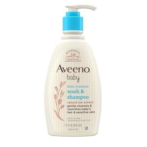 Aveeno Baby Daily Moisture Gentle Body Wash & Shampoo with Oat Extract, 2-in-1 Baby Bath Wash & Hair Shampoo, Tear- & Paraben-Free for Hair & Sensitive Skin, Lightly Scented, 12 fl. oz
