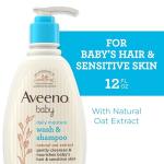 Aveeno Baby Daily Moisture Gentle Body Wash & Shampoo with Oat Extract, 2-in-1 Baby Bath Wash & Hair Shampoo, Tear- & Paraben-Free for Hair & Sensitive Skin, Lightly Scented, 12 fl. oz